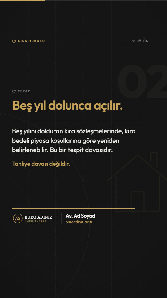 Klasik tasarımda kira tespit davası anlatan dikey avukat videosundan bir kare
