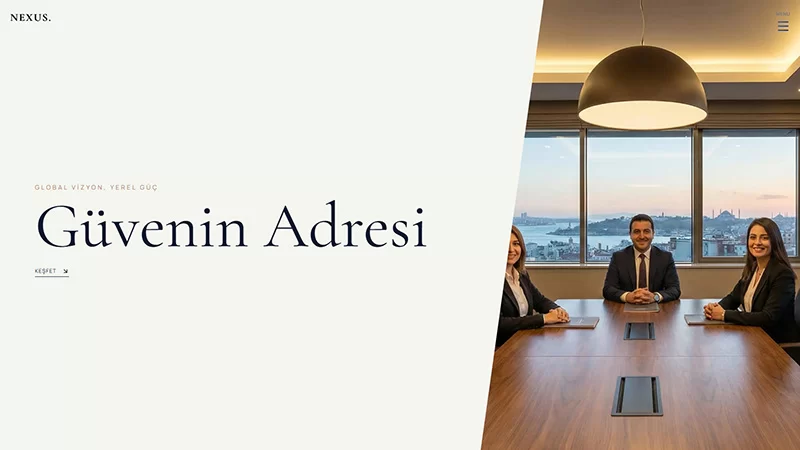 Profesyonel kurumsal yapıyı yansıtan, minimal tasarım öğelerine sahip hukuk bürosu sitesi önizlemesi.