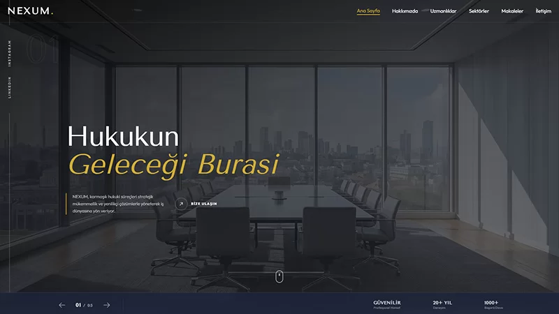 Geleneksel çizgileri koruyan, güvenilirliği simgeleyen, tek sayfa avukat web sitesi şablonu.