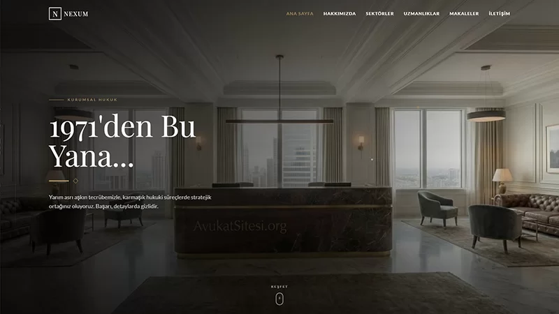 Zarif çizgilere sahip, TBB uyumlu, mobil dostu şık avukat web sitesi tasarımı önizlemesi.