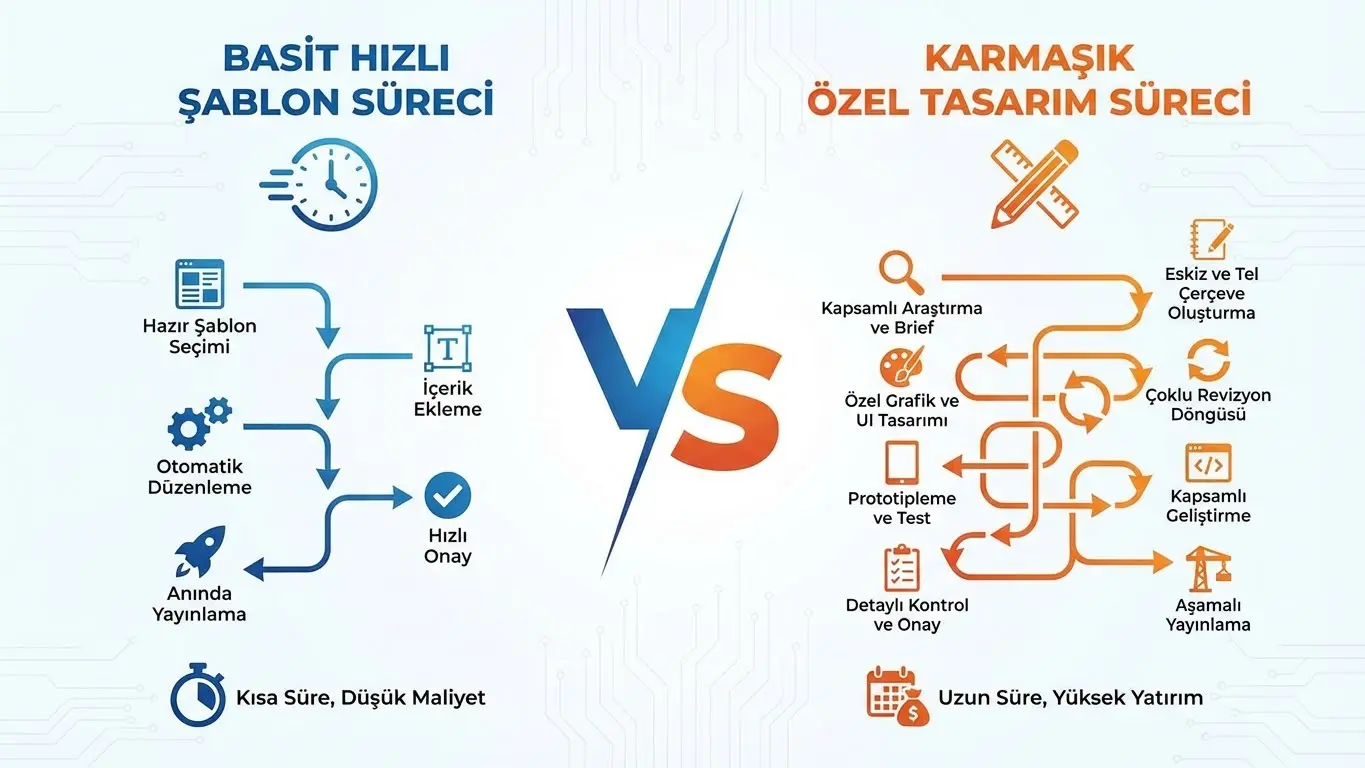 Hazır Tema vs Özel Tasarım Hazır tema ve özel tasarım karşılaştırması - Avukat web sitesi seçim rehberi