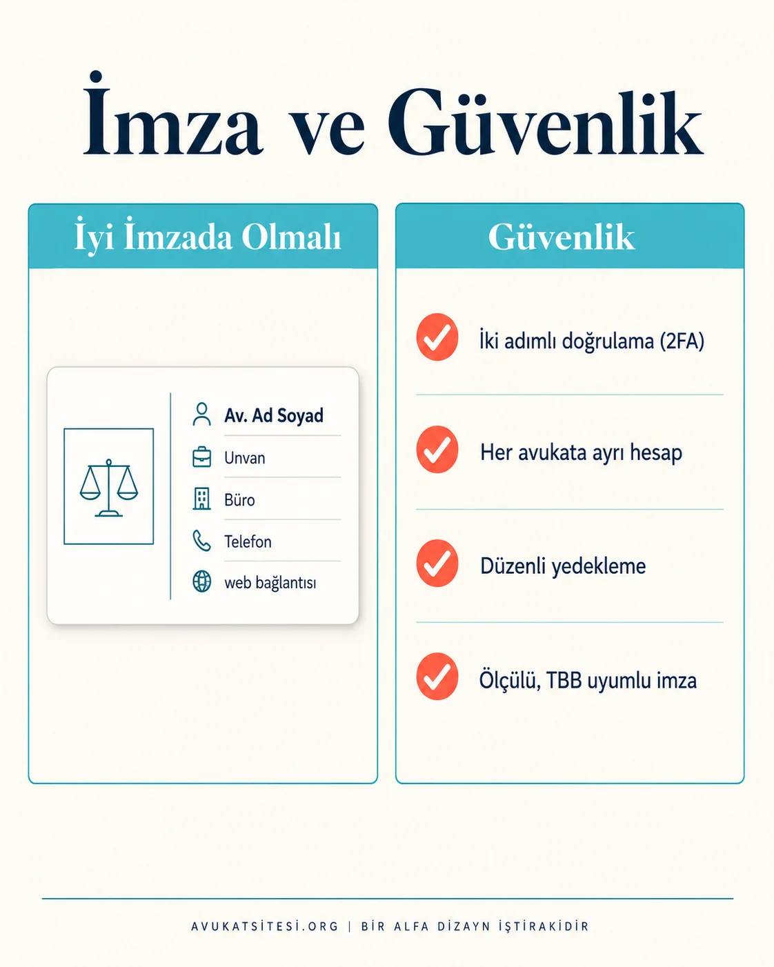 Avukat mail imzasında bulunması gereken unsurlar ve iki adımlı doğrulama ile e-posta güvenliği kontrol listesi