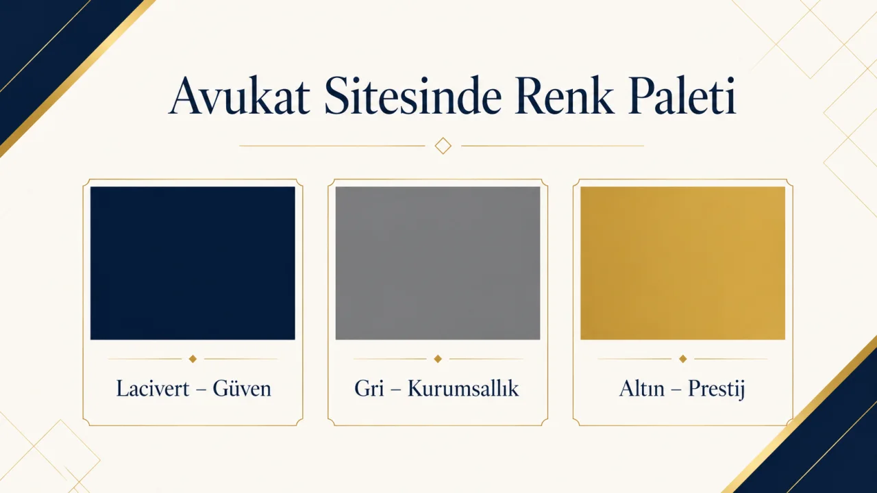 Avukat sitesinde renk paleti: lacivert, gri, altın