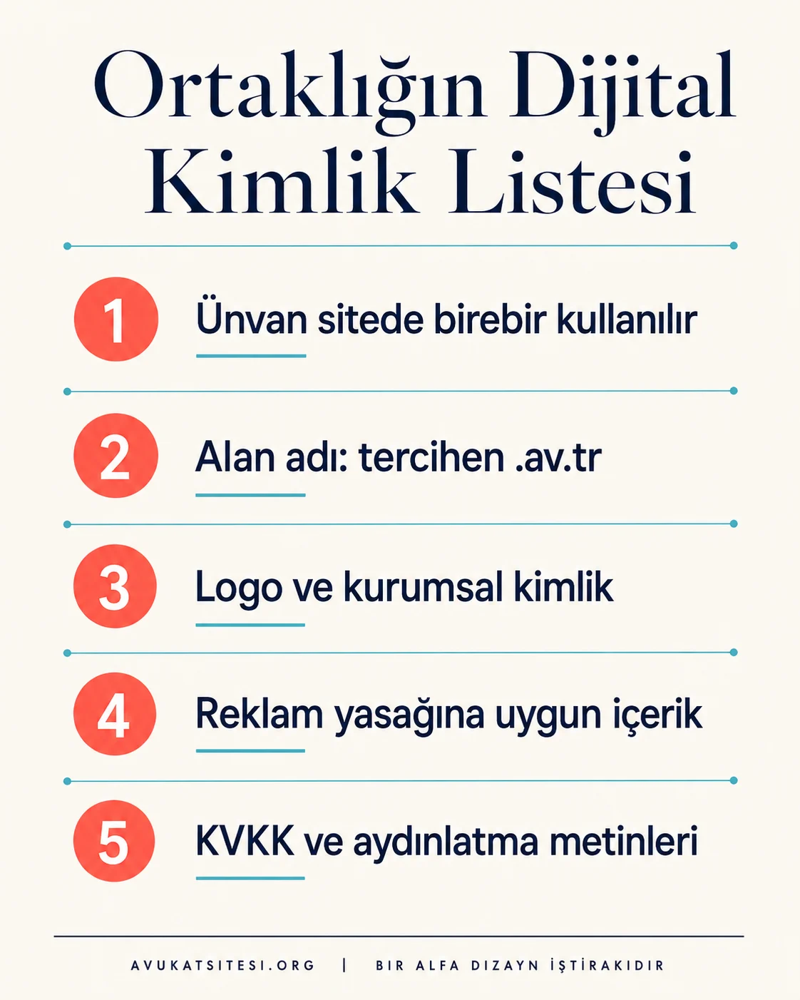 Avukatlık ortaklığının dijital kimlik kontrol listesi: tescilli ünvan, alan adı, logo, TBB uyumlu içerik ve KVKK metinleri